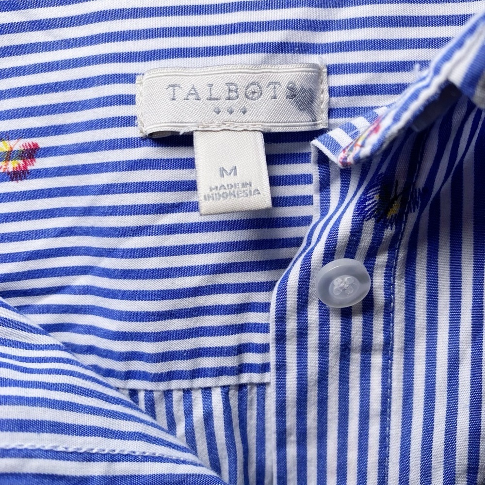 Talbots Blue and White Striped Button Down Long Sleeve Shirt - Picture 7 of 12